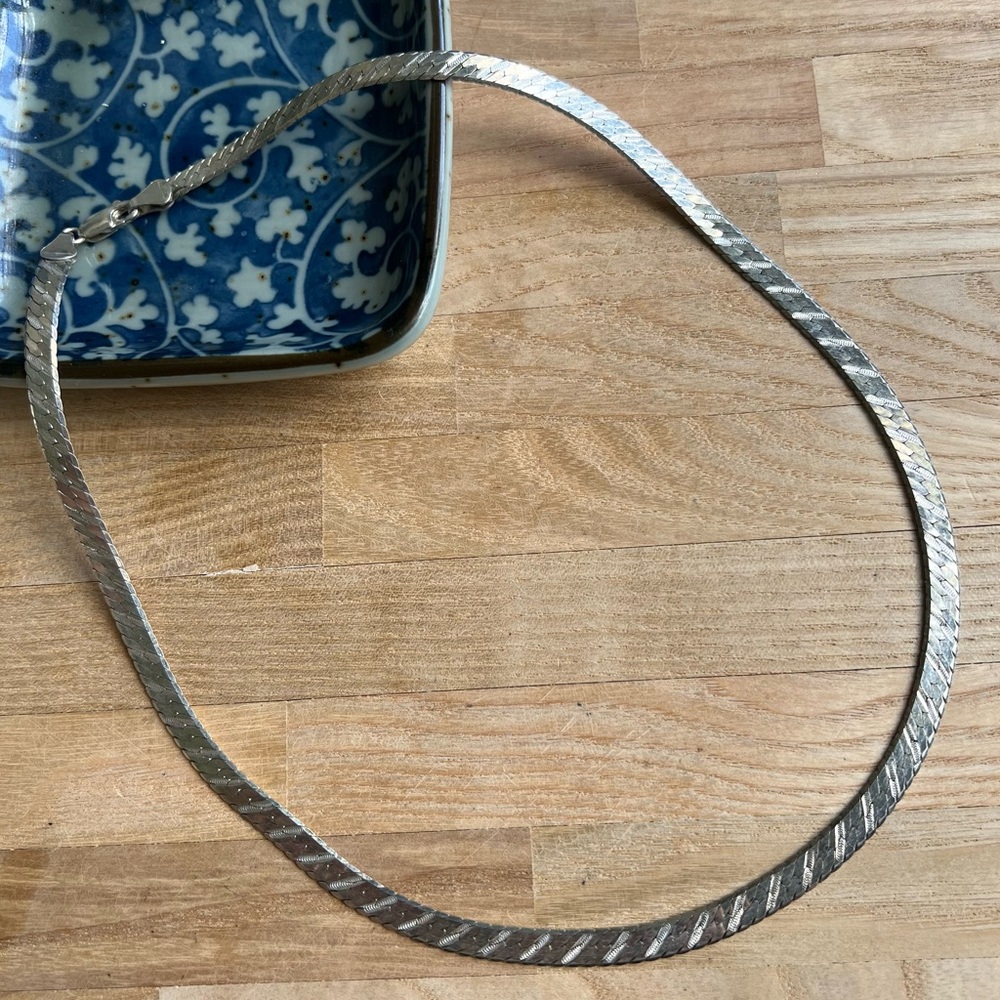 Italy 925 Sterling silver necklace Wide flat herringbone chain 5mm